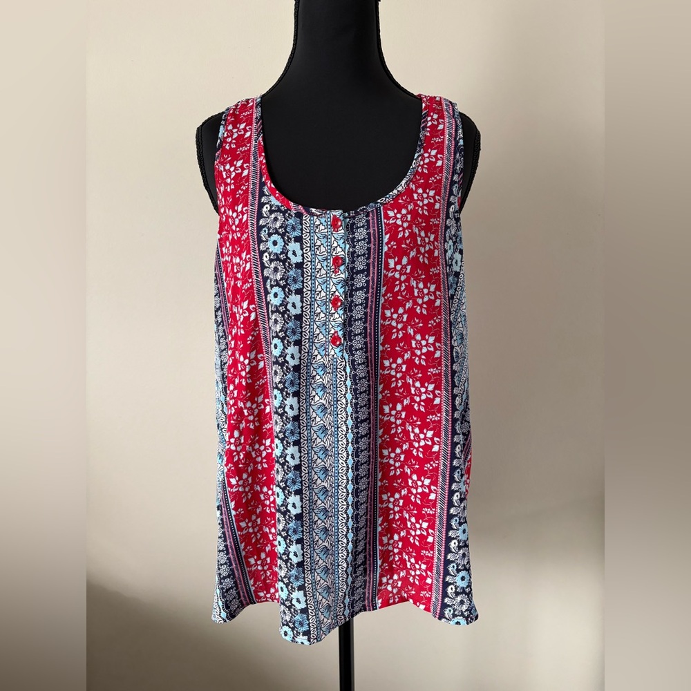 Pink Rose Red, White and Blue Floral Tank Top